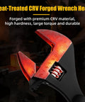 4 Piece Adjustable Spud Wrench Set With Gloves For Heavy Duty Worksite Use, close-up of heat-treated CRV wrench head