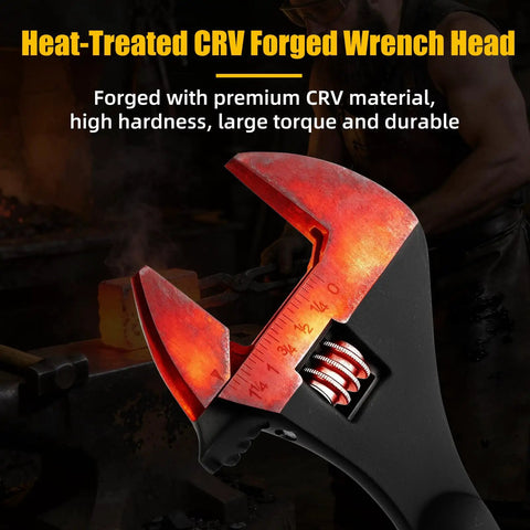 4 Piece Adjustable Spud Wrench Set With Gloves For Heavy Duty Worksite Use, close-up of heat-treated CRV wrench head