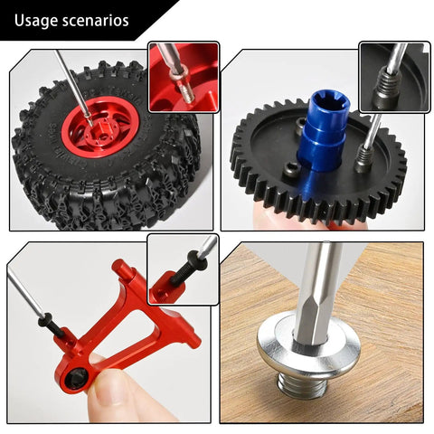 1.5mm Hex Screwdriver Bit Set 4 Piece Precision Pro Grade Anti Stripping Allen Key Bits in use on RC car and furniture repair