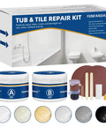 Tub And Fiberglass Shower Repair Kit White 3.7oz For Porcelain Tile Porcelain Sink And Acrylic Bathtub Fixes Cracks Chips Dents Holes With Durable Patch Up And Smooth Finish In Almond Biscuit Bone Colors with tools and materials included.