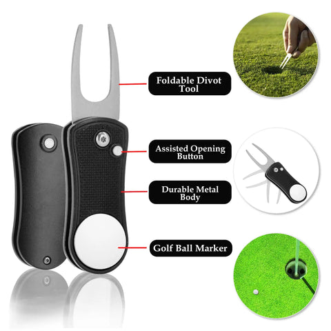 All In One Golf Essentials Kit With Water Brush, Microfiber Towel, Club Brush, Ball Marker, Divot Repair Tool, Ball And Tee Holder