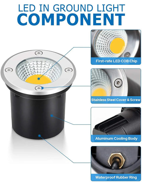 Low Voltage Landscape Well Lights With Wire Connectors 12W LED IP67 Waterproof In-Ground Garden Lights 12V-24V Warm White For Pathway Driveway Deck Yard 10 Pack With Connectors