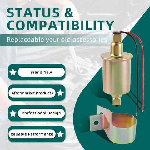 Universal 6 Volt Inline Electric Fuel Pump With Installation Kit 5-8 PSI Five Sixteenth Inch Inlet And Outlet Plug And Play Ready