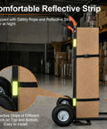 Heavy Duty 2 In 1 Hand Truck With 9 Inch Pneumatic Tires And 800 Pound Capacity Carbon Steel Moving Dolly with reflective strips.
