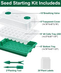 Five Pack Seed Starter Trays Kit With 200 Cells Total See Through Lids And Adjustable Humidity Dome components and dimensions