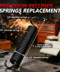 Heavy Duty Replacement Recliner Springs 4 7 8 Inch Extension Hardware Featuring Three Quarter Offset Hooks And Twenty Nine Coils For Smooth Lounging And Zero Fuss DIY Fixes That Get Your Favorite Throne Back On Track Fast. Close up of black steel spring, 7/8" diameter and 4 7/8" length.