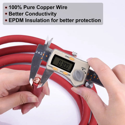 2 Gauge Battery Cable Set 10 Ft Red And 10 Ft Black 2 AWG Pure Copper Welding Cable For Automotive Battery Solar And Generator OFC Wire, caliper check