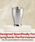 HeavyTop Trumpet Mouthpiece Booster Delivers Richer Tone, More Endurance, And Bigger, Bolder Volume For Live Shows, Stadium Gigs, And Onstage Rehearsals silver metal trumpet booster on pedestal