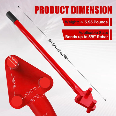 Essential Manual Rebar Bender Tool With Anti Slip Design For Heavy Duty Steel Bending. Dimensions and weight displayed.