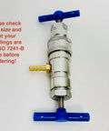 One Quarter Inch Hydraulic Quick Coupling Pressure Decompression Tool ISO 7241-B Relief shown with blue handles
