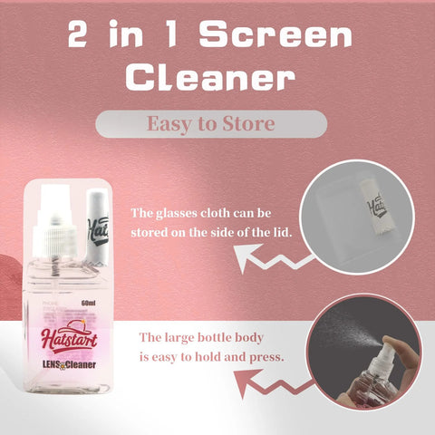Hatstart lens cleaner spray bottle with microfiber cloth, 60 ml travel kit