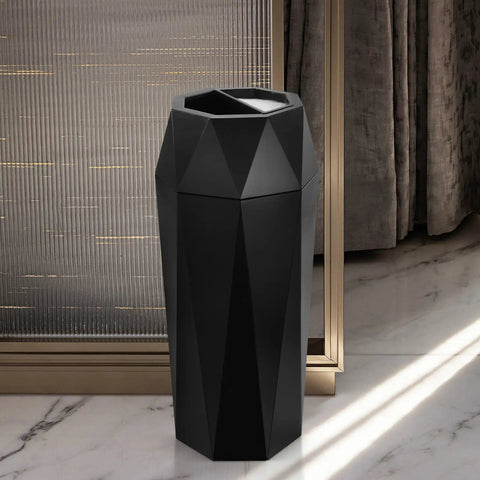 Top Shelf Commercial Trash Can And Outdoor Garbage Bin With Snug Lid Super Tough Stainless Steel Waste Container Made To Take A Beating For High Traffic Shops Or Offices Matte Black Trim in modern space.