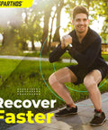Man wearing beige leg compression sleeve for calf knee and thigh recovery pain relief and all day comfy support for sports