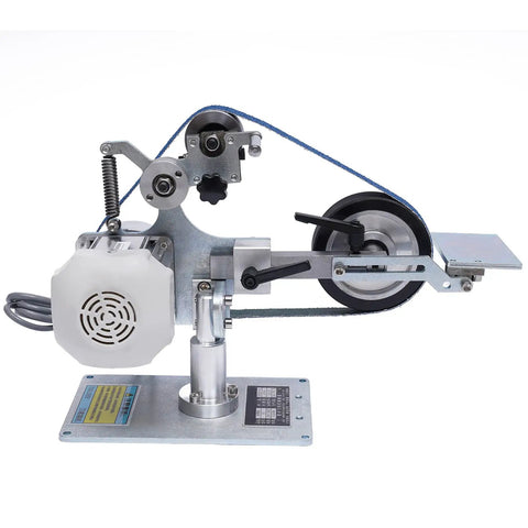 550W Brushless Desktop Belt Sander With Dang Solid Steel Construction And Easy Horizontal Or Vertical Swaps For Grinding Sanding Polishing Wood Metal Plastic Shop Gigs Crushed Effortlessly Daily, close-up side view.