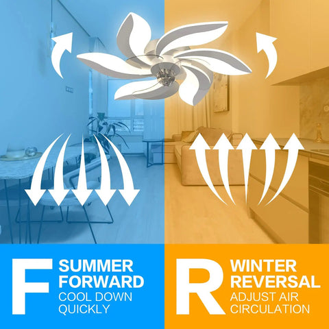 Dope Modern 26.7 Inch Ceiling Fan With Lights And Remote, LED Flower Shape Flush Mount showing summer and winter airflow directions