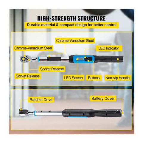 GenSDH Digital Torque Wrench Kit 1/2 Inch Drive With Buzzer Indicator Dual Direction Ratchet Head Bicycle Moto Repair Hand Tool Electric Torque Tester Precise Measurement For Bike Maintenance And Car Work