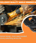 Heavy Duty 3 Piece Angle Grinder Nut And Wrench Set 5/8-11 Thread Replacement shown in use with sparks flying during grinding.