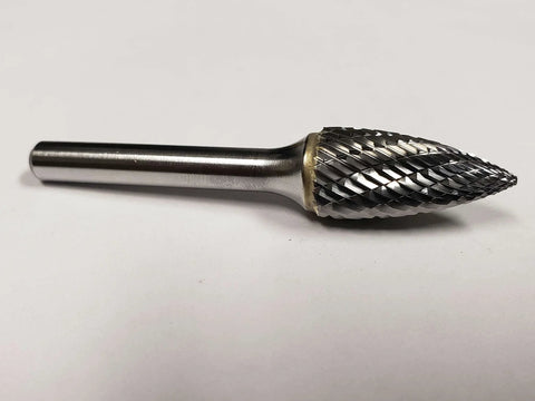 Half Inch SG-5 Pointed Tree Bur Double Cut Solid Carbide Rotary Tool Bit for precision stock removal