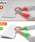 Comparison of typing posture before and after using Ergonomic Tilt Keyboard Stand With Clear Acrylic Tray And Silicone Anti Slip Case