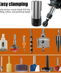 Threaded Angle Grinder Extension Rod to Drill Adapter with ER16 Spring Collet Set and various drill bits displayed