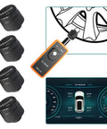 DIY Ready TPMS Sensor Kit For GM Vehicles After 2006 Plug And Play For Chevy Silverado Buick Cadillac GMC Pontiac Four Pack Replacement Universal Fit Easy Install No Relearn Reliable Tire Pressure Monitoring, 4 black sensors and relearn tool