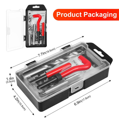 Pro Grade 15 Piece Thread Repair Kit For Damaged M12x1.75 Threads With Helicoil Style Inserts in storage box packaging