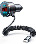 Beast Mode Usb C Car Charger 75W Heavy Duty with digital display and coiled cord for fast charging in vehicles.