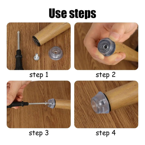 Installation steps for 50 Pcs Nail On Rubber Feet For Cutting Boards And Furniture Legs Non Slip Silicone Gliders.
