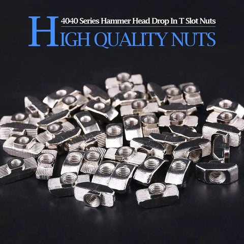 50 Pack 4040 Series M8 Hammer Head T Slot Nuts for 40 Series Aluminum Extrusion Nickel Plated Carbon Steel Fasteners