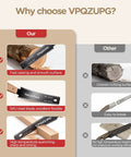 Comparison chart highlighting the benefits of VPQZUPG pull saw over competitors, emphasizing smooth cutting and durable blade.