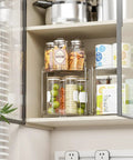 Totally Slick No Hassle 360 Spin Vanity Organizer, clear acrylic, keeps skincare visible in cabinet with jars.