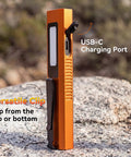 4 In 1 EDC Slim Flashlight With USB C Rechargeable Battery Magnetic Tail Cap UV Light Green Laser Pointer Red Strobe Waterproof Aluminum Body Pocket Clip Orange For Camping Night Walks And DIY Auto Repairs
