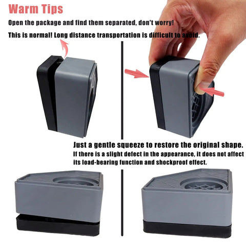 Person demonstrating use of Heavy Duty Anti Vibration Pads For Washer And Dryer 4 Pack 1100 Lb Capacity, showing pad assembly.