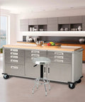 UltraHD Rolling Workbench Granite Finish With Locking 2 Door Cabinet Full Width Shelf 11 Drawers in modern kitchen