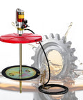 Heavy Duty Pneumatic Grease Pump With 16 Ft Oil Hose And Universal 55 Gallon Drum Adapter Air Powered Grease Gun in red and black.