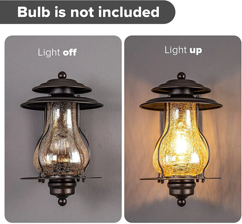 Outdoor Wall Lantern Sconce Lighting for Front Porch and Backyard, Waterproof Rustic Aluminum Exterior Light Fixture, Wall Mount Lamp with Faux Cracked Glass, Weather Resistant for Doorway and Garage