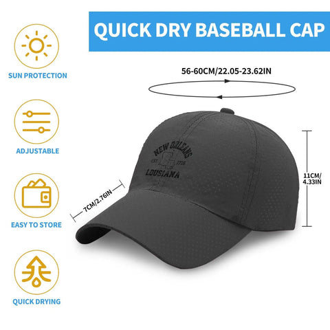 New Orleans Inspired Dark Grey Adjustable Cap For Men With One Size Fits Most Comfy Buckle Closure, Lightweight Breathable Materials