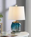 Coastal Glass Table Lamp Set Of 2 For Living Room And Nightstand Blue Bedside Lamps With USB Port 3 Way Dimmable Lamp on Table