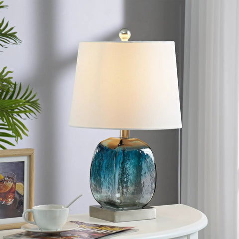 Coastal Glass Table Lamp Set Of 2 For Living Room And Nightstand Blue Bedside Lamps With USB Port 3 Way Dimmable Lamp on Table