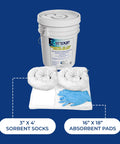 Oil Spill Response Kit With Portable Bucket OSHA Approved Includes 15 Absorbent Pads 2 Absorbent Socks 4 Disposal Bags And Nitrile Gloves