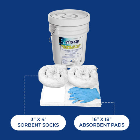 Oil Spill Response Kit With Portable Bucket OSHA Approved Includes 15 Absorbent Pads 2 Absorbent Socks 4 Disposal Bags And Nitrile Gloves
