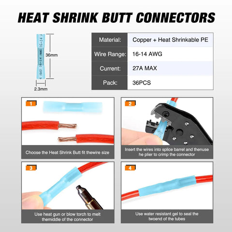 3 Pin DT Electrical Connector Kit 16AWG Waterproof Plug and Play With Heat Shrink Butt Terminals installation steps
