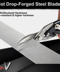Aviation Tin Snips 3-Piece Go-To Pro-Grade Set cutting sheet metal with comfort grips and safety latch visible