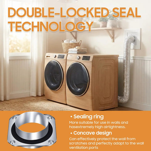 Laundry with Magnetic Dryer Vent Connector Kit With Airtight Seal No Hassle Tool Free Quick Install Includes Three Point Three Ft Duct And Two Clamps Easy Magnetic Dryer Vent Hose Coupling For Leak Free Air Flow showing double-locked seal technology.