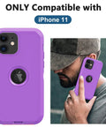 iPhone 11 Case With Built In Screen Protector Beefed Up Heavy Duty Drop Protection Full Body Rugged Shockproof Dust Proof 3 Layer Tough Protective Cover For iPhone 11 Purple shown on phone and in use by person