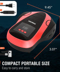 Your Go To Portable Tire Inflator Air Compressor With Dual Power DC 12V Car Plug And 110V Home Outlet Digital Pump Red