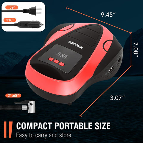 Your Go To Portable Tire Inflator Air Compressor With Dual Power DC 12V Car Plug And 110V Home Outlet Digital Pump Red