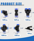 50 Piece Push To Connect Fittings Kit For Six Millimeter Or One Quarter Inch Air Hose Quick Connectors Size Chart