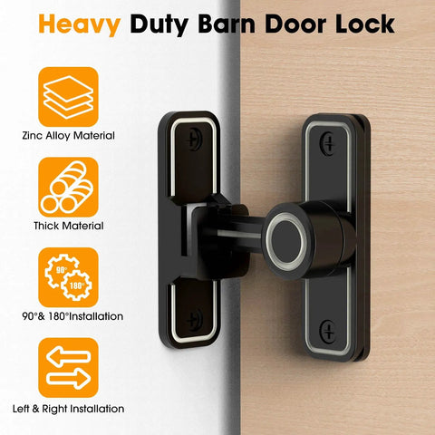 Keyless Entry Sliding Barn Door Lock Kit 2 In 1 With 90 Degree And 180 Degree Latches Flip Gate Door Hardware installed view