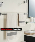 Chrome Towel Bar 27 Inch Built Tough 304 Stainless Steel 0.8mm Tube Wall Mount Towel Holder With Polished Finish Usable 24 Inch Length For Bathroom TB110L24CH shown with towels in bathroom setting